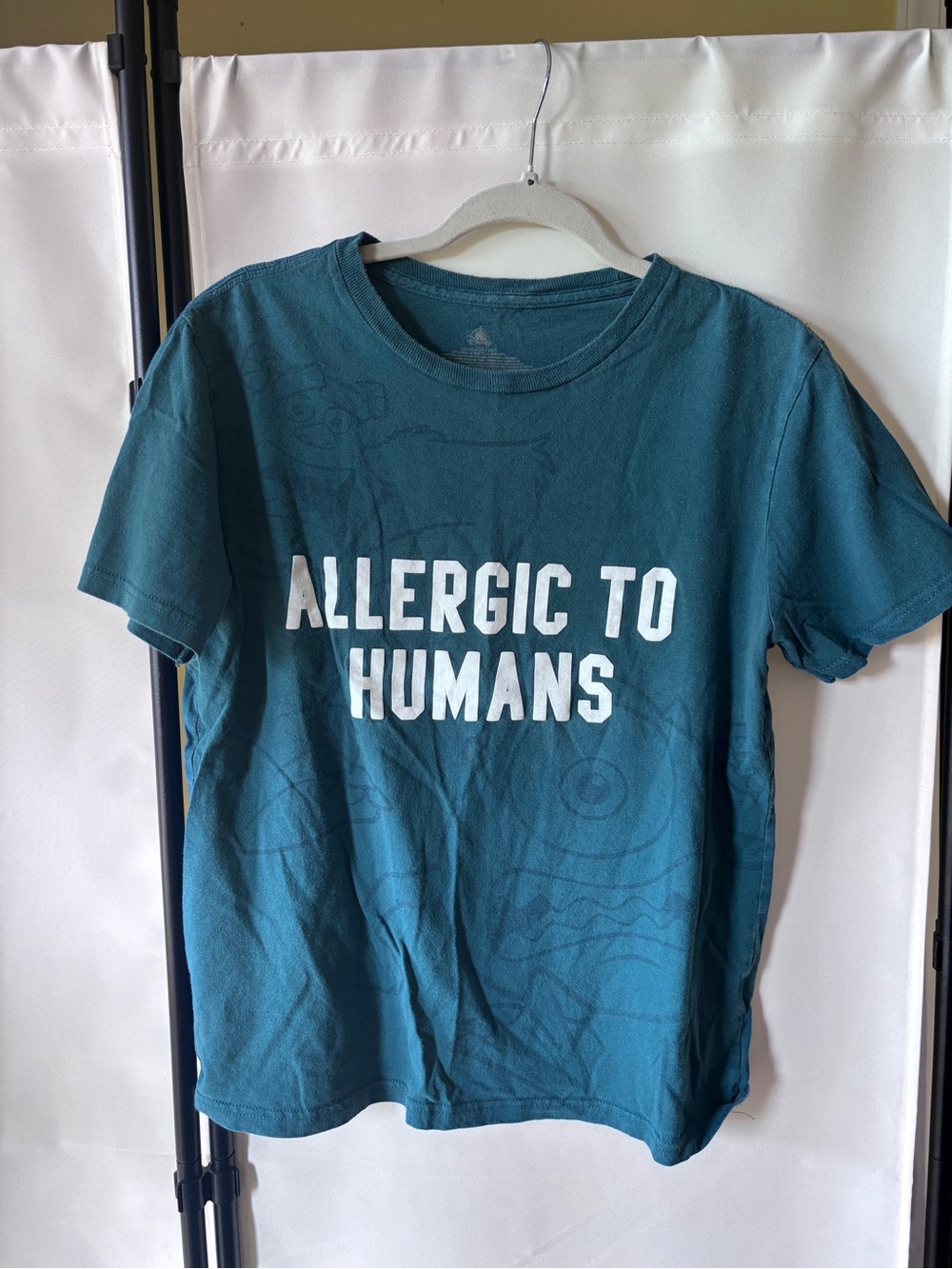 Disney Monsters Inc Teal Crewneck T-Shirt with White Logo Print
